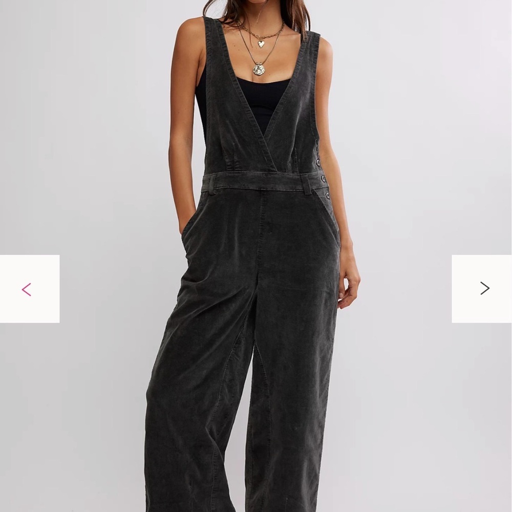 Free People Black Mara Cord Overalls